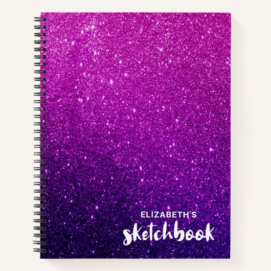 Elegant Paarse Roze Glitter Schetsboek Notitieboek (Voorkant)