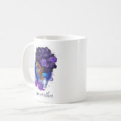 Elegant Paarse Rozen Afro Woman Koffiemok (Voorkant links)