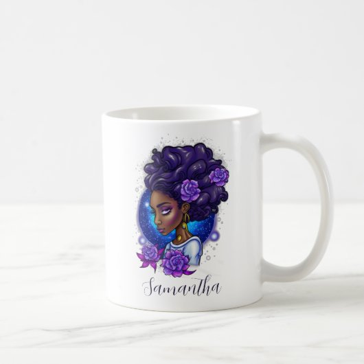 Elegant Paarse Rozen Afro Woman Koffiemok (Rechts)