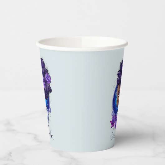 Elegant Paarse Rozen Afro Woman Papieren Bekers (Links)