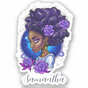 Elegant Paarse Rozen Afro Woman Sticker