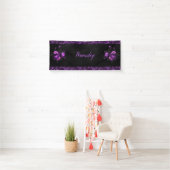 Elegant Paarse Rozen en grens aan zwart personalis Spandoek (Insitu)