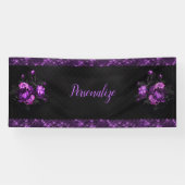 Elegant Paarse Rozen en grens aan zwart personalis Spandoek (Horizontaal)