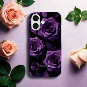 Elegant Paarse Rozen monogram iPhone 16 Hoesje