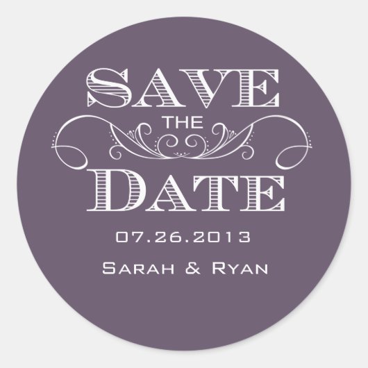 Elegant Paarse Save the Date Sticker (Voorkant)