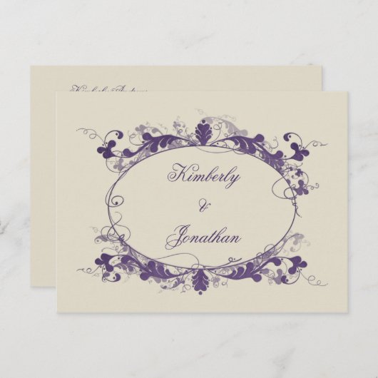 Elegant Paarse Scroll Lijst Bewaar de datum Aankondigingskaart (Voorkant / Achterkant)