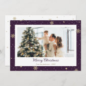 Elegant Paarse Snowflake Foto Merry Kerstry Feestdagenkaart (Voorkant / Achterkant)