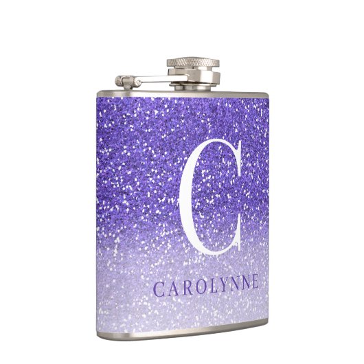 Elegant Paarse Sparkle Ombre Glitter Monogram Heupfles (Rechts)