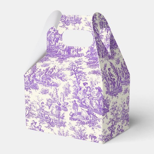 Elegant  paarse toile de jouy monogram bedankdoosjes (Achterkant)