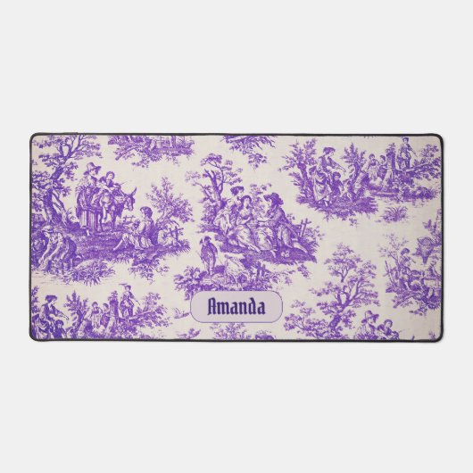 Elegant  paarse toile de jouy monogram bureaumat (Voorkant)