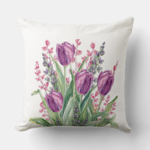 Elegant, Paarse Tulp Bloemen Patroon Paarse Stree Kussen
