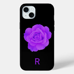 Elegant Paarse Violet Monogram Donkere Bloemrozen iPhone 15 Mini Hoesje