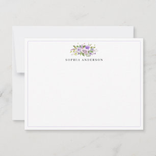 Elegant Paarse Violet Stylish Floral Waterverf Notitiekaartje