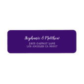 Elegant Paarse Violet Wit Script Bruiloft Etiket (Voorkant)