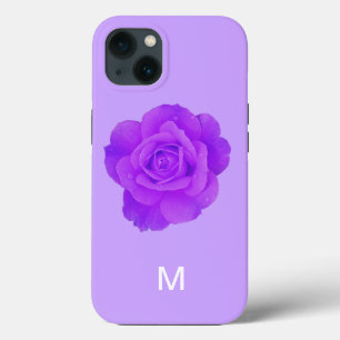Elegant Paarse Violette Bloem Roos Monogram Cadeau iPhone 13 Hoesje