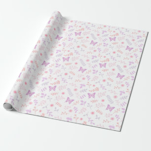 Elegant Paarse Vlinder Bloemmotief Cadeaupapier