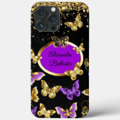 Elegant Paarse Vlinder Goud Confetti Zwart Case-Mate iPhone Case (Achterkant)