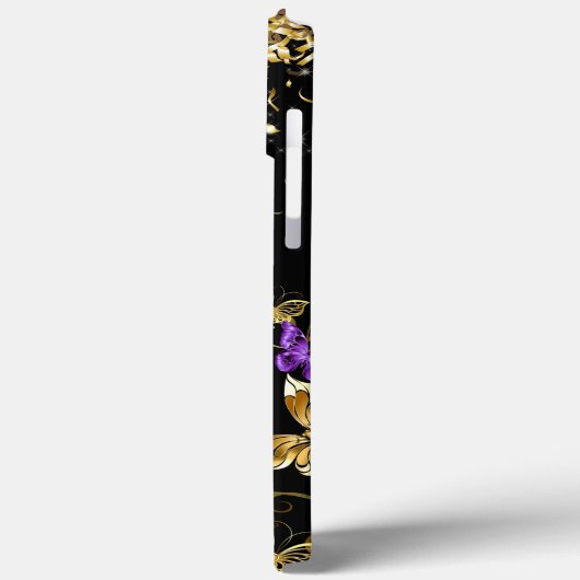 Elegant Paarse Vlinder Goud Confetti Zwart Case-Mate iPhone Case (Achterkant / Links)