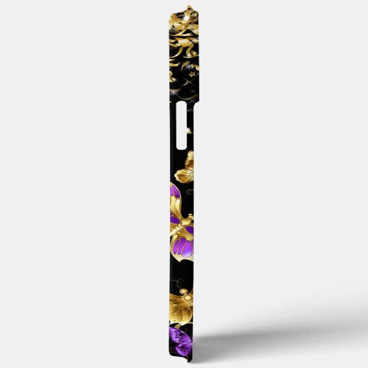 Elegant Paarse Vlinder Goud Confetti Zwart Case-Mate iPhone Case (Achterkant / Rechts)
