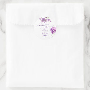 Elegant Paarse Waterverf Bloem Bruiloft Ronde Sticker