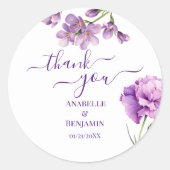 Elegant Paarse Waterverf Bloem Bruiloft Ronde Sticker (Voorkant)