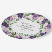 Elegant Paarse Waterverf Floral Girl Baby shower Papieren Bordje (Gekanteld)