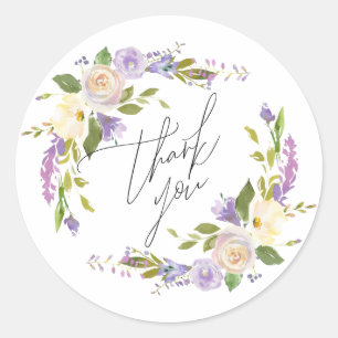 Elegant Paarse Waterverf Floral Hartelijk dank Ronde Sticker
