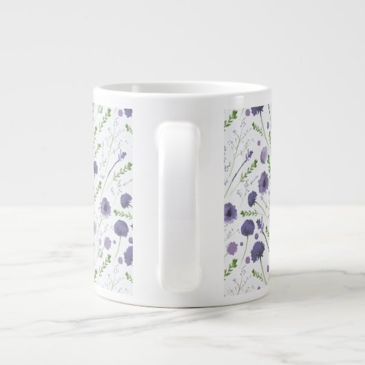 Elegant Paarse Waterverf Floral Pattern Extra Grote Beker (Achterkant)