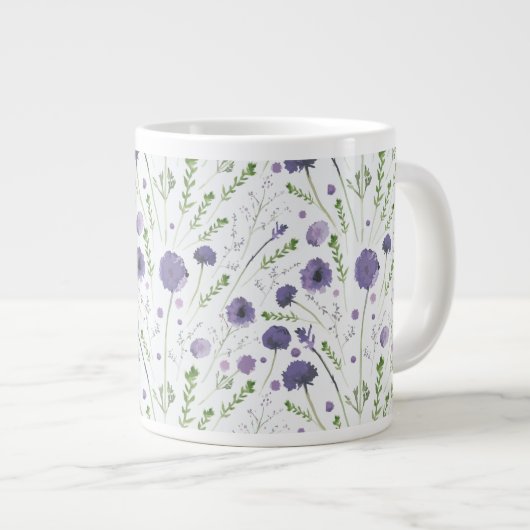 Elegant Paarse Waterverf Floral Pattern Extra Grote Beker (Voorkant rechts)