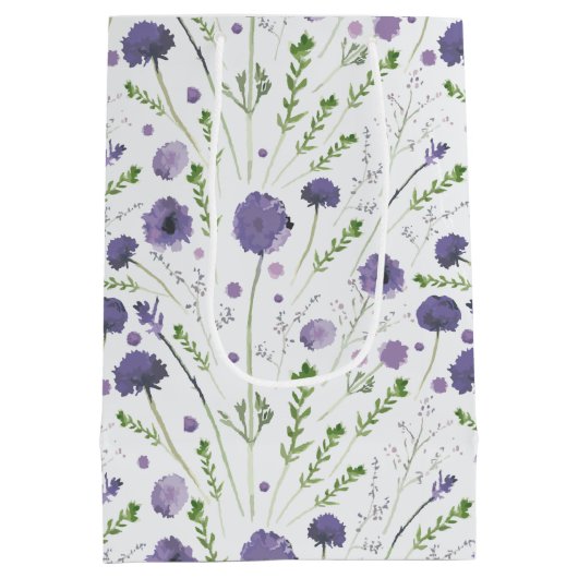 Elegant Paarse Waterverf Floral Pattern Medium Cadeauzakje (Achterkant)