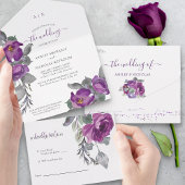 Elegant Paarse Waterverf Flowers Wedding All In One Uitnodiging