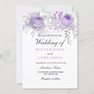 Elegant Paarse White Winter Floral Wedding Invite Kaart