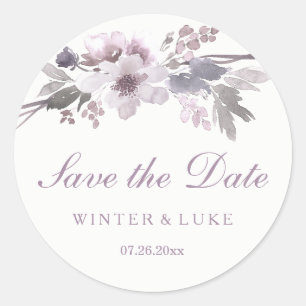 Elegant Paarse Winter Floral Sparen de datum Stick Ronde Sticker