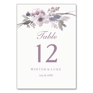 Elegant Paarse Winter Floral Wedding Table Kaart