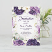 Elegant Paarse wit bloemig Afstuderen Kaart