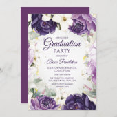 Elegant Paarse wit bloemig Afstuderen Kaart