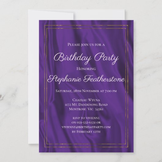 Elegant Paarse Zijderdag Kaart (Voorkant)