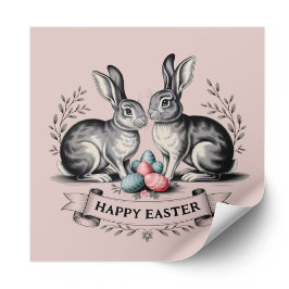 Elegant paashaas paar met eieren ronde sticker