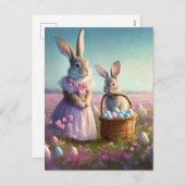 Elegant paashaas roze jurk baby bunny feestdagenkaart (Voorkant / Achterkant)