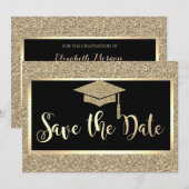 Élégant paillettes dorées diplômé Save The Date (Devant / Derrière)