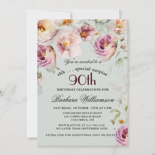 Elegant Painted Floral Surprise 90th Birthday  Kaart (Voorkant)