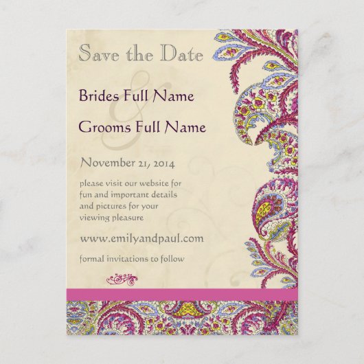 Elegant Paisley Wedding Save the Date Aankondigingskaart (Voorkant)