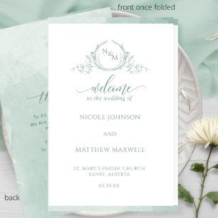 Élégant Pale Green Folk Mariage Ceremony Programme
