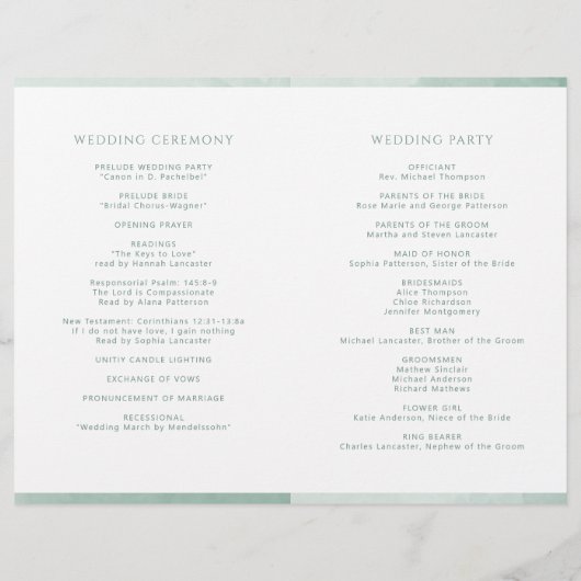 Élégant Pale Green Folk Mariage Ceremony Programme (Dos)