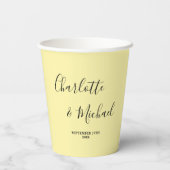 Elegant Pale Yellow Script Minimalist Wedding Papieren Bekers (Achterkant)