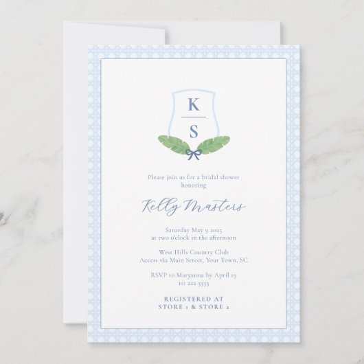 Elegant Palm Leaf Monogram Zuid-Vrijgezellenfeest Kaart (Voorkant)