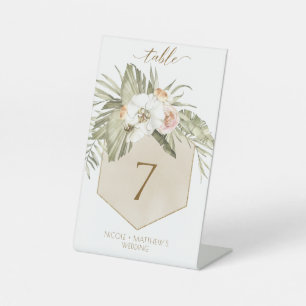 Elegant Palm Leaves Floral Cream Table Number Reclamebord Met Voetstuk