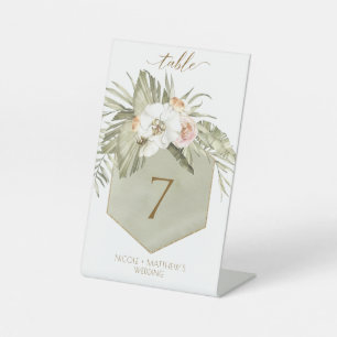 Elegant Palm Leaves Floral Green Table Number Reclamebord Met Voetstuk