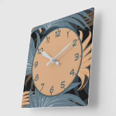 Elegant Palm Leaves Foliage Grey Beige Pattern Vierkante Klok (Hoek)