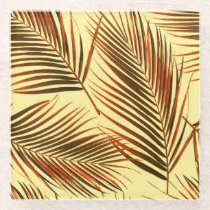 Elegant Palm Repeat Patroon Ontwerp Glazen Onderzetter